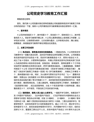 公司党史学习教育工作汇报