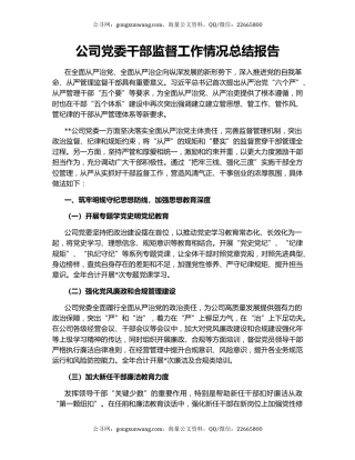 公司党委干部监督工作情况总结报告