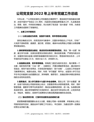公司党支部2022年上半年党建工作总结（2）
