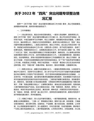 关于2022年“四风”突出问题专项整治情况汇报