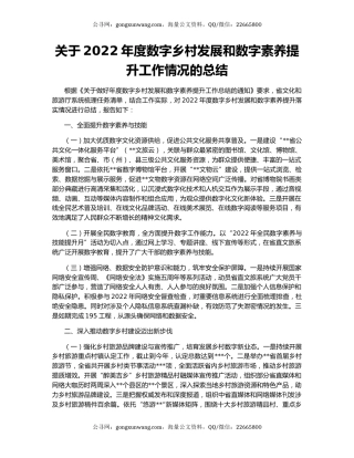 关于2022年度数字乡村发展和数字素养提升工作情况的总结
