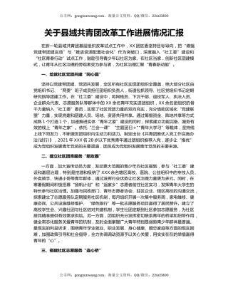 关于县域共青团改革工作进展情况汇报