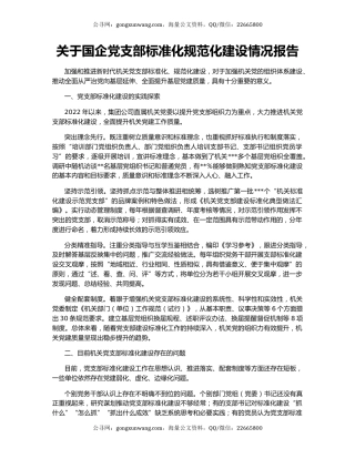 关于国企党支部标准化规范化建设情况报告