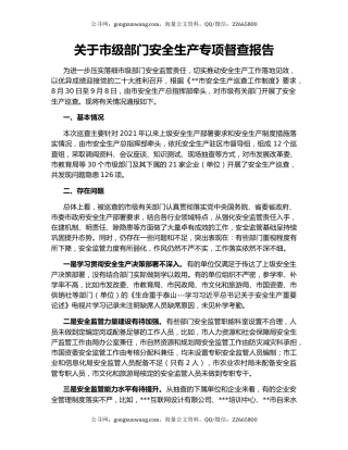 关于市级部门安全生产专项督查报告