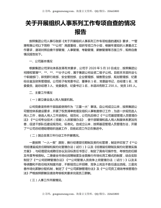 关于开展组织人事系列工作专项自查的情况报告