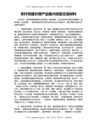 农村党建引领产业振兴经验交流材料