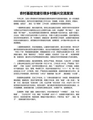 农村基层党建引领乡村振兴交流发言