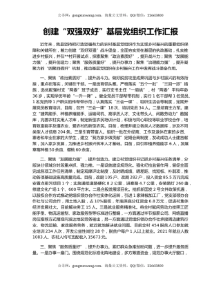 创建“双强双好”基层党组织工作汇报