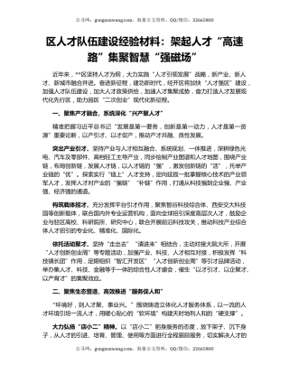 区人才队伍建设经验材料：架起人才“高速路”集聚智慧“强磁场”