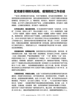 区党建引领防汛抢险、疫情防控工作总结