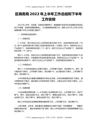 区商务局2022年上半年工作总结和下半年工作安排