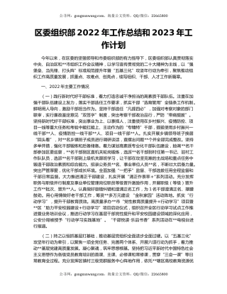 区委组织部2022年工作总结和2023年工作计划