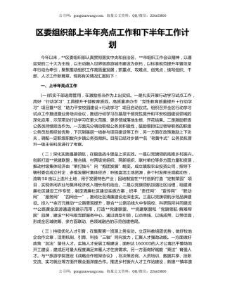 区委组织部上半年亮点工作和下半年工作计划