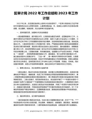 区审计局2022年工作总结和2023年工作计划