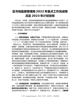 区市场监督管理局2022年重点工作完成情况及2023年计划安排