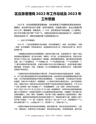 区应急管理局2022年工作总结及2023年工作思路