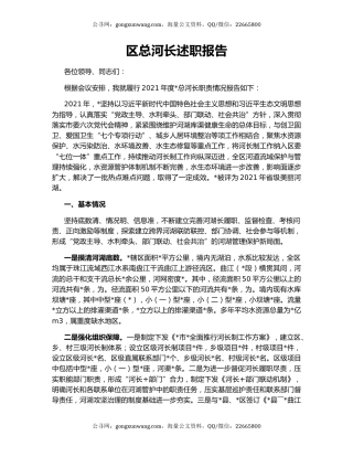 区总河长述职报告
