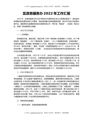 区政务服务办2022年工作汇报