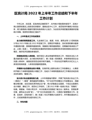区统计局2022年上半年工作总结和下半年工作计划