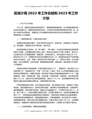 区统计局2022年工作总结和2023年工作计划