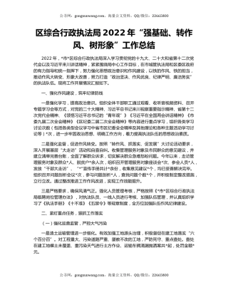 区综合行政执法局2022年“强基础、转作风、树形象”工作总结