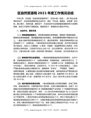 区自然资源局2021年度工作情况总结