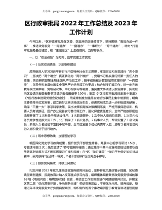 区行政审批局2022年工作总结及2023年工作计划