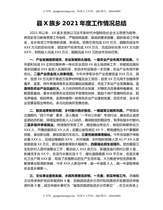 县X族乡2021年度工作情况总结