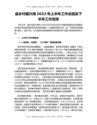 县乡村振兴局2022年上半年工作总结及下半年工作安排