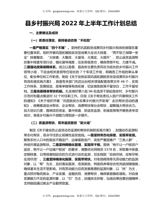 县乡村振兴局2022年上半年工作计划总结