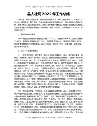 县人社局2022年工作总结