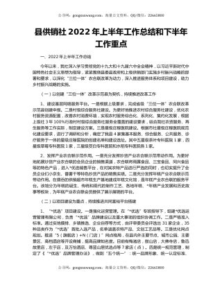 县供销社2022年上半年工作总结和下半年工作重点