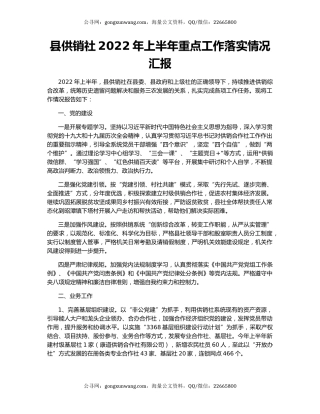 县供销社2022年上半年重点工作落实情况汇报