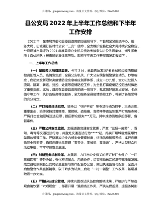 县公安局2022年上半年工作总结和下半年工作安排