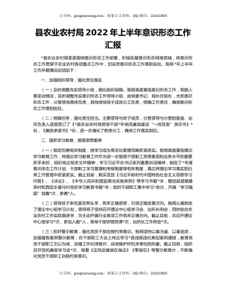 县农业农村局2022年上半年意识形态工作汇报