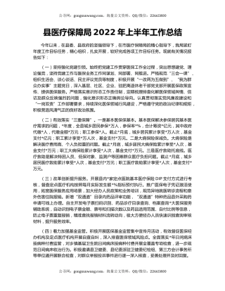 县医疗保障局2022年上半年工作总结