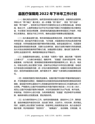 县医疗保障局2022年下半年工作计划