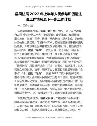 县司法局2022年上半年人民参与和促进法治工作情况及下一步工作计划