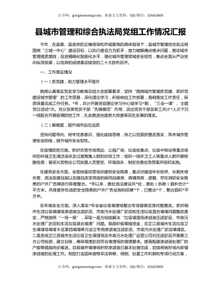 县城市管理和综合执法局党组工作情况汇报