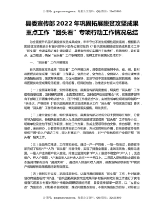 县委宣传部2022年巩固拓展脱贫攻坚成果重点工作“回头看”专项行动工作情况总结