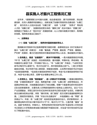 县实施人才振兴工程情况汇报