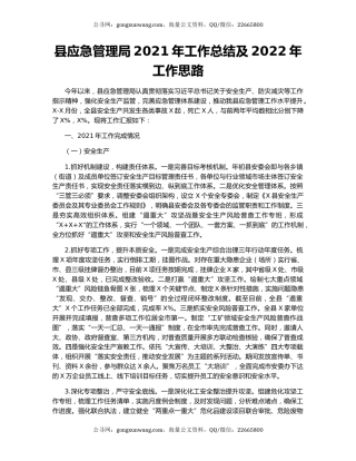 县应急管理局2021年工作总结及2022年工作思路