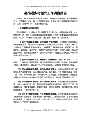 县推进乡村振兴工作调查报告