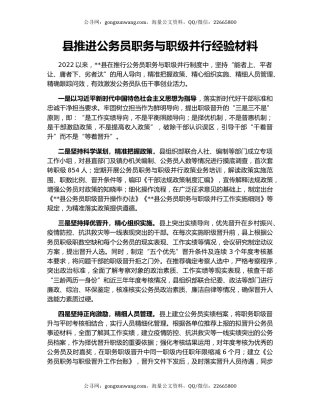 县推进公务员职务与职级并行经验材料