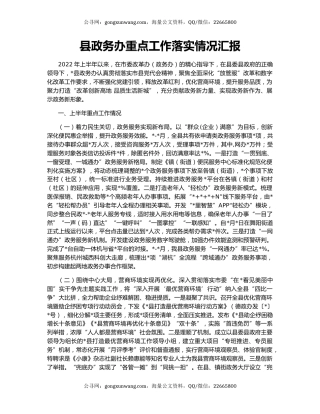 县政务办重点工作落实情况汇报