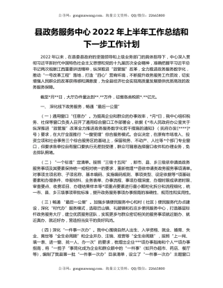 县政务服务中心2022年上半年工作总结和下一步工作计划