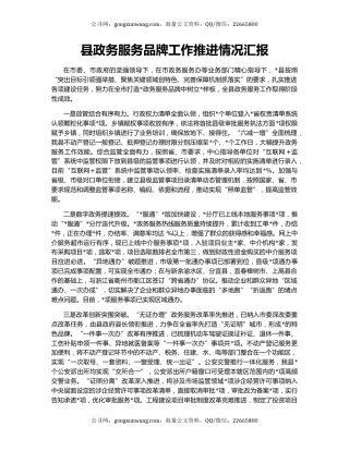 县政务服务品牌工作推进情况汇报