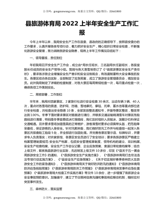 县旅游体育局2022上半年安全生产工作汇报