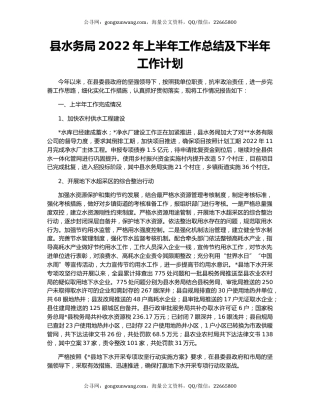县水务局2022年上半年工作总结及下半年工作计划