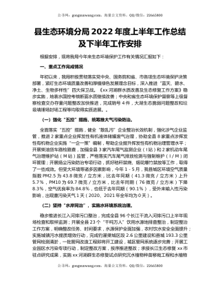 县生态环境分局2022年度上半年工作总结及下半年工作安排